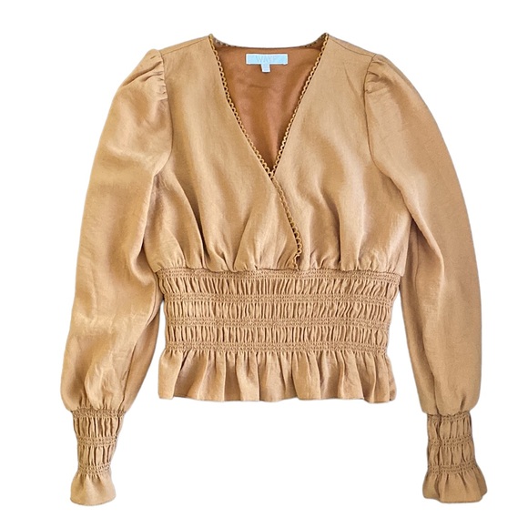 WAYF Delancy Shirred Waist V-Neck Top XS - Picture 1 of 5